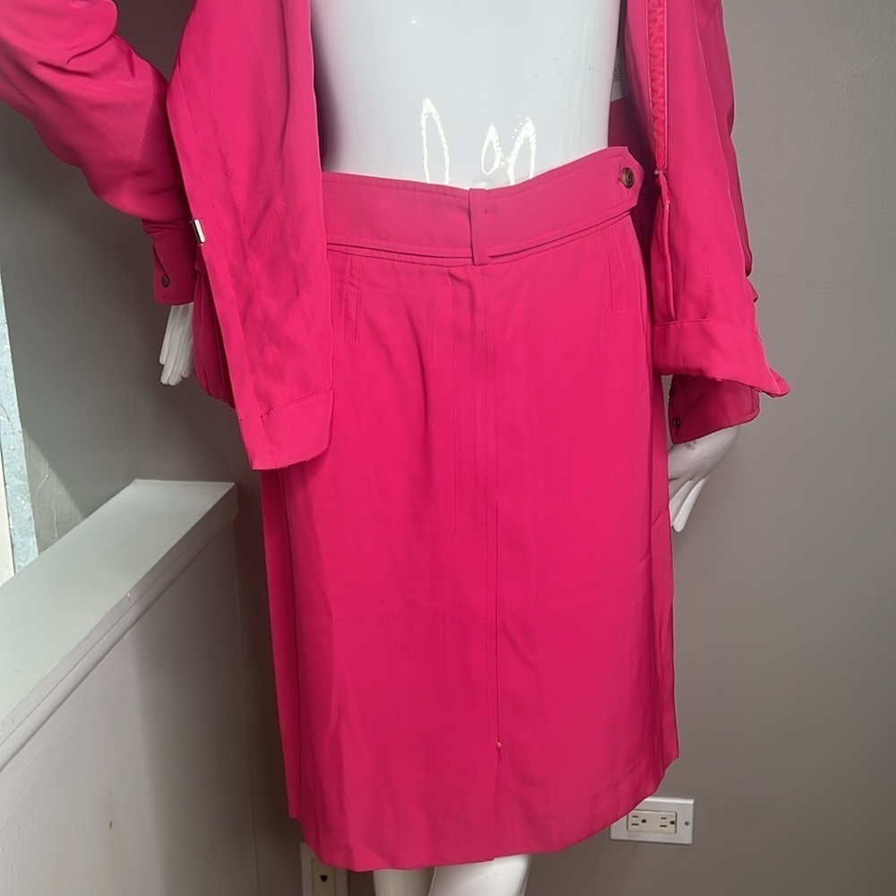 Yves Saint Laurent YSL Sz 38 Pink Vintage Three Piece Skirt Jacket Belt Suit - Picture 11 of 16